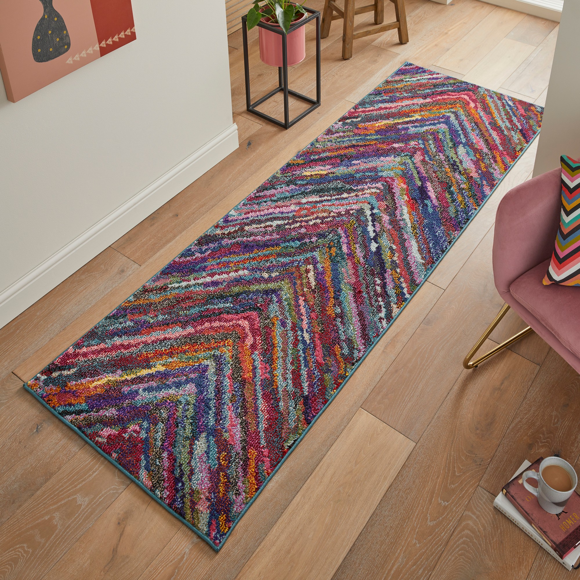 Carnaval Car104 Chevron Runner Rug By Concept Looms In Multicolour